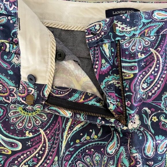 LANDS' END Colorful Paisley Cotton Flat Front Fit 2 Bermuda Shorts - Picture 8 of 14